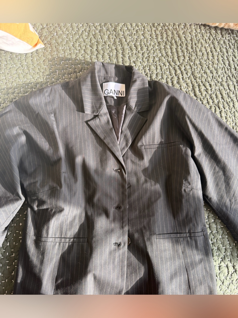 Ganni Black Pinstripe Blazer with Gold-Tone Buttons - Picture 4 of 12